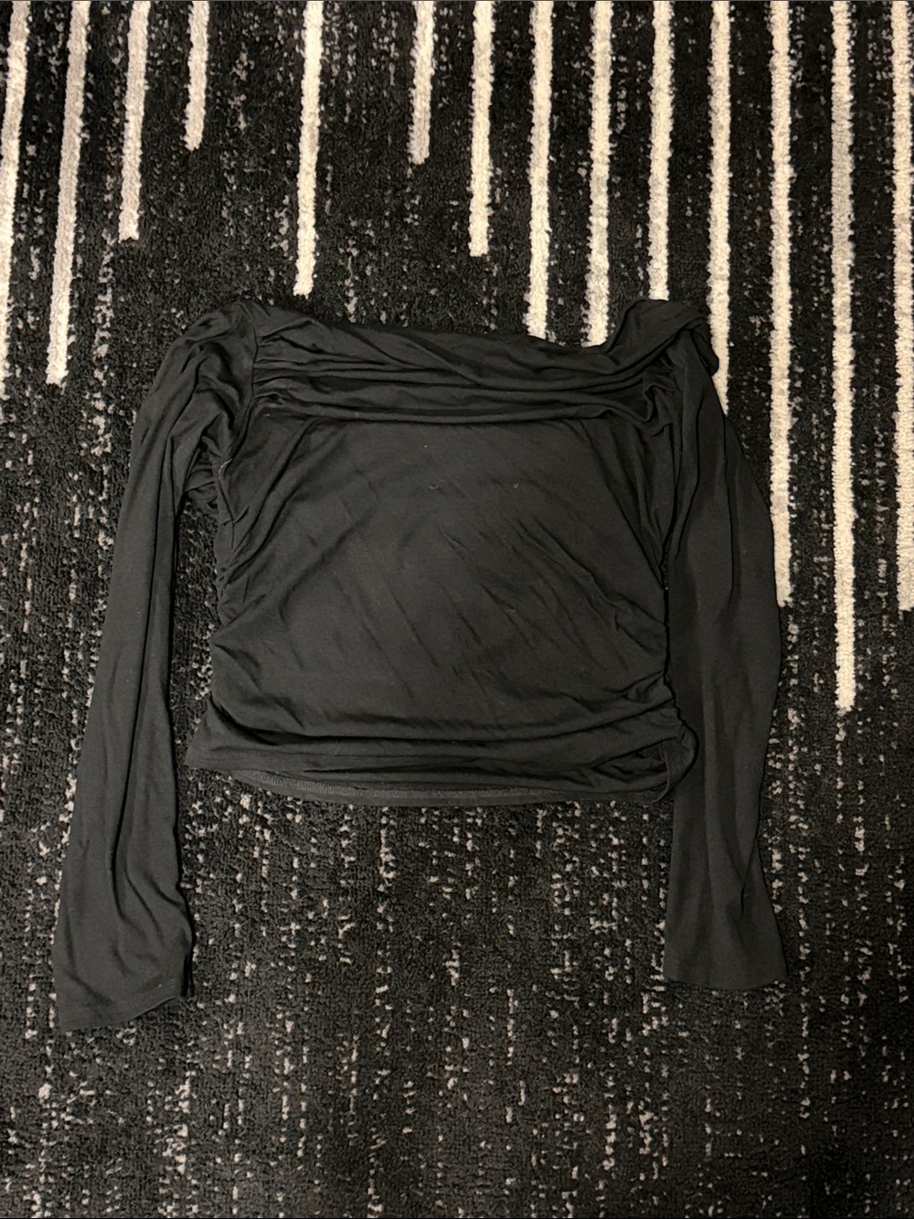 Cropped Black Long-Sleeve Off-Shoulder Women's Top